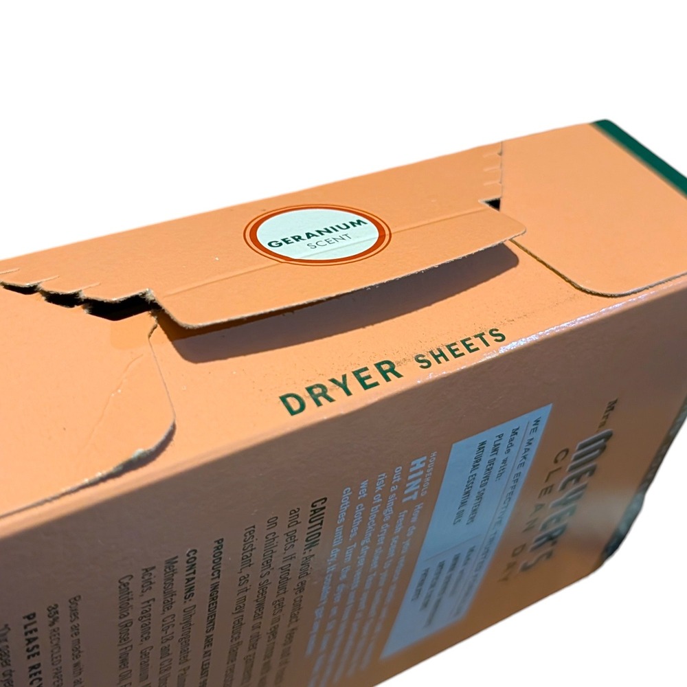 Mrs. Meyer's Clean Day Dryer Sheets Geranium Scent 80‎ Count Laundry OPENED